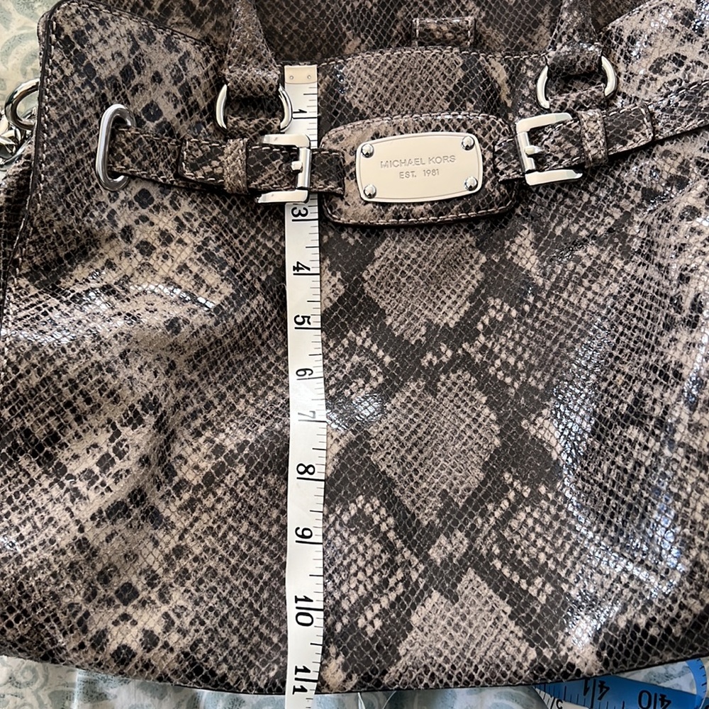 Michael Kors Shiny Embossed Reptile Print Satchel - Picture 9 of 16